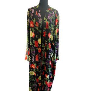 Lane Bryant Womens Robe Open Front Long Sleeve Floral Print Black 26/28